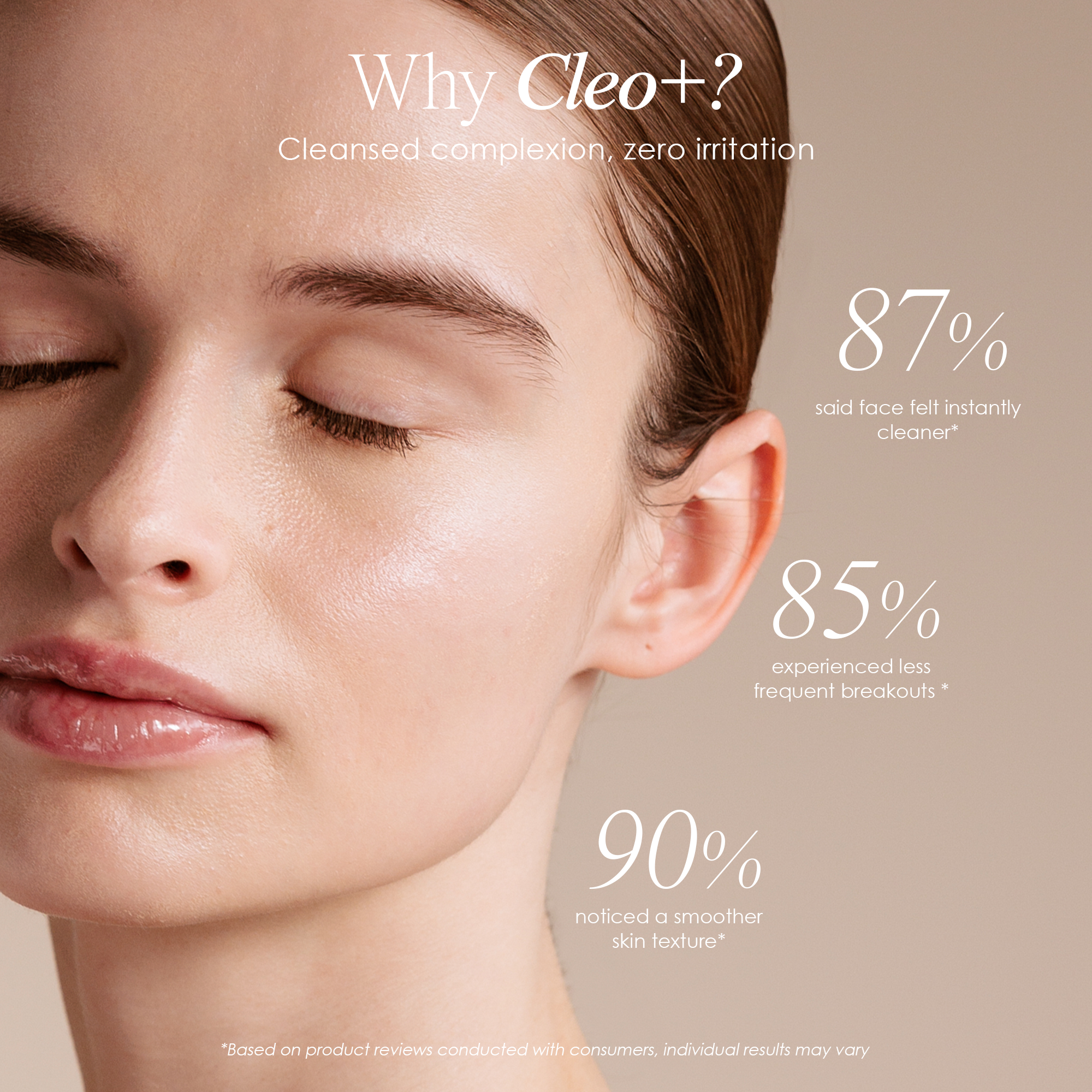 Cleo+ cleanse complexion, zero irritation